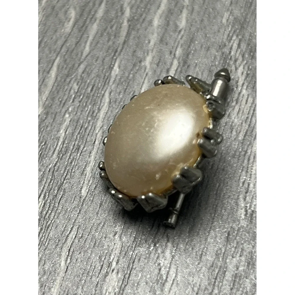 Vintage Style Faux Pearl Cufflinks Men's Silver Tone Round Dress Shirt